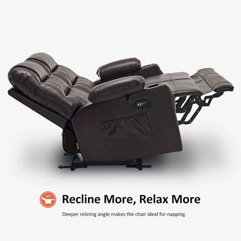 Power Recliner Loveseat, Saddle/Dark Brown/Light Grey, Heat & Massage, Seats 2
