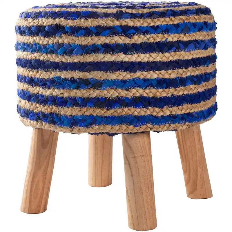 Hand Crafted Bohemian Jute and Wood Foot Stool