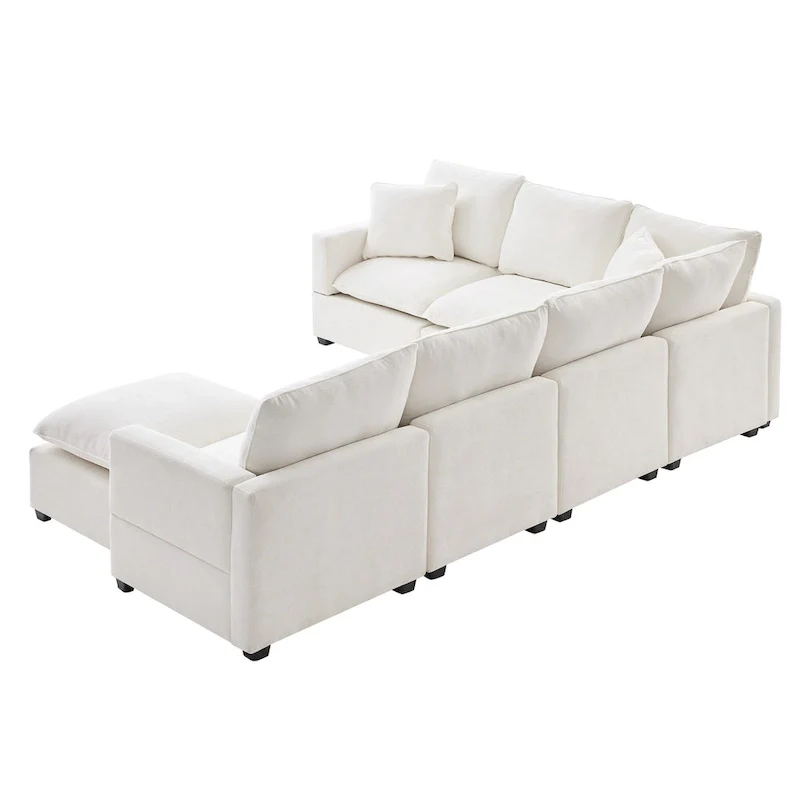 U Shape Modular Sofa, 7 Seat Chenille Sectional Upholstered Couch Set