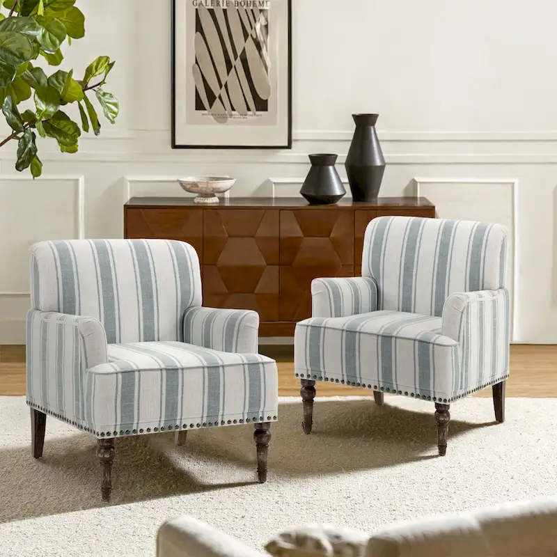Traditional Upholstered Stripe Accent Chair Modern Armchair