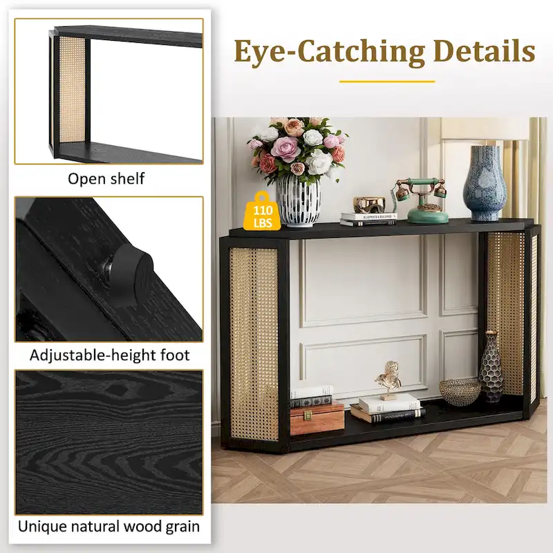 53 Arrow Console Table with Woven Rattan