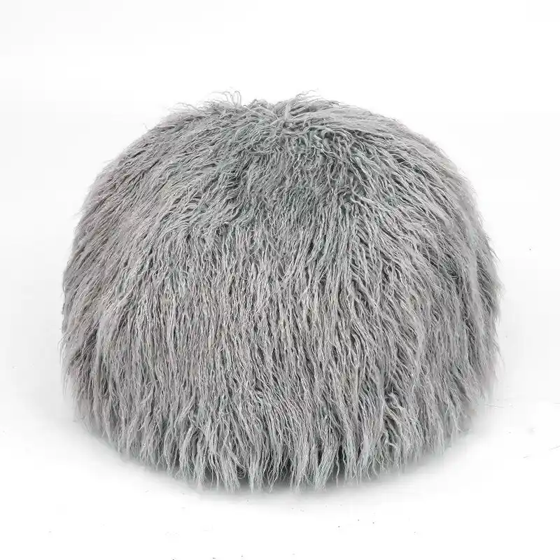 Adeco Unstuffed Ottoman Round Pouf Cushion Covers Faux Fur Foot Stool