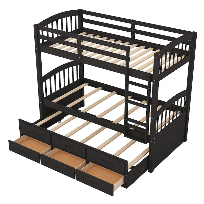 Wood Bunk Bed with Trundle and Drawers