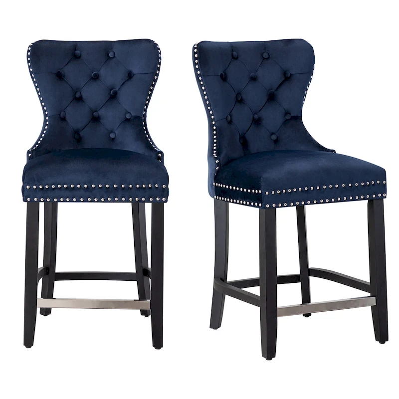 Carter 24  Wingback Tufted Nailhead Counter Stool (Set of 2)