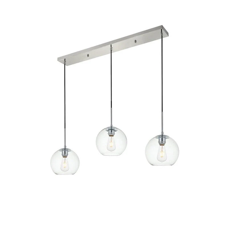Clear Spherical Glass/ Metal 3-Light 36-inch Pendant