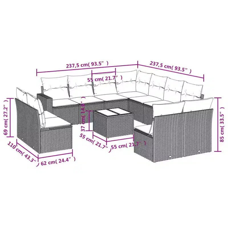 vidaXL Patio Sofa Set Black and Cream White