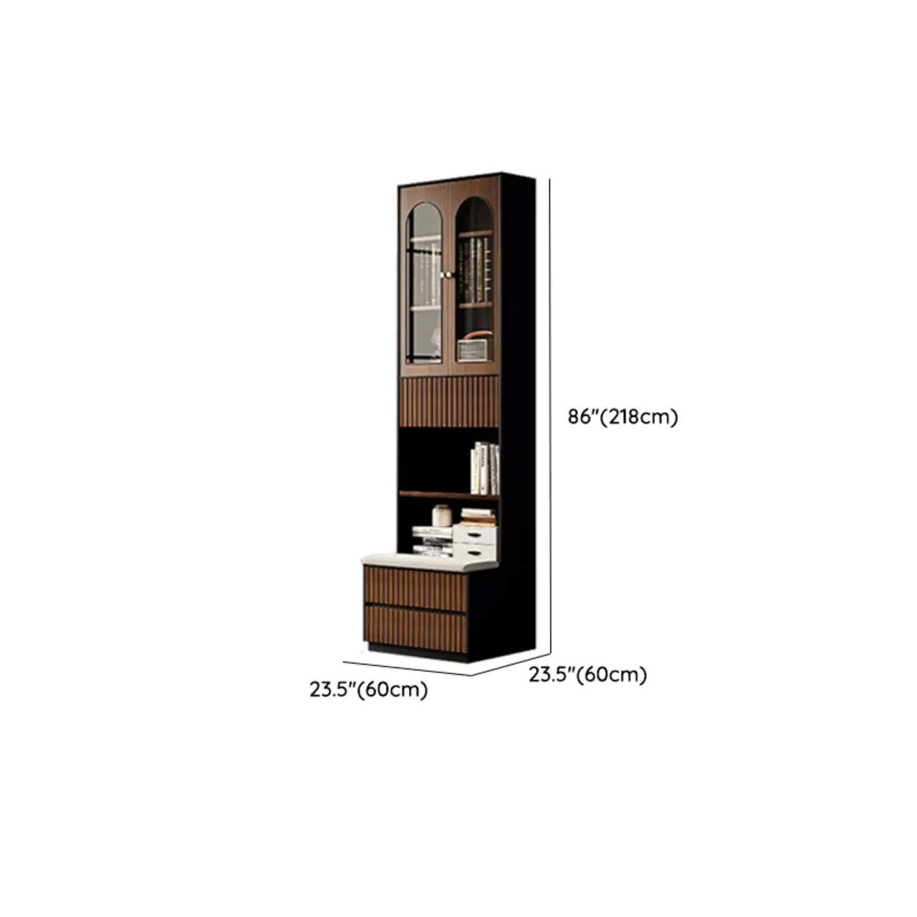Tall French Country Display Wooden Bookcase with Cushioned Bench