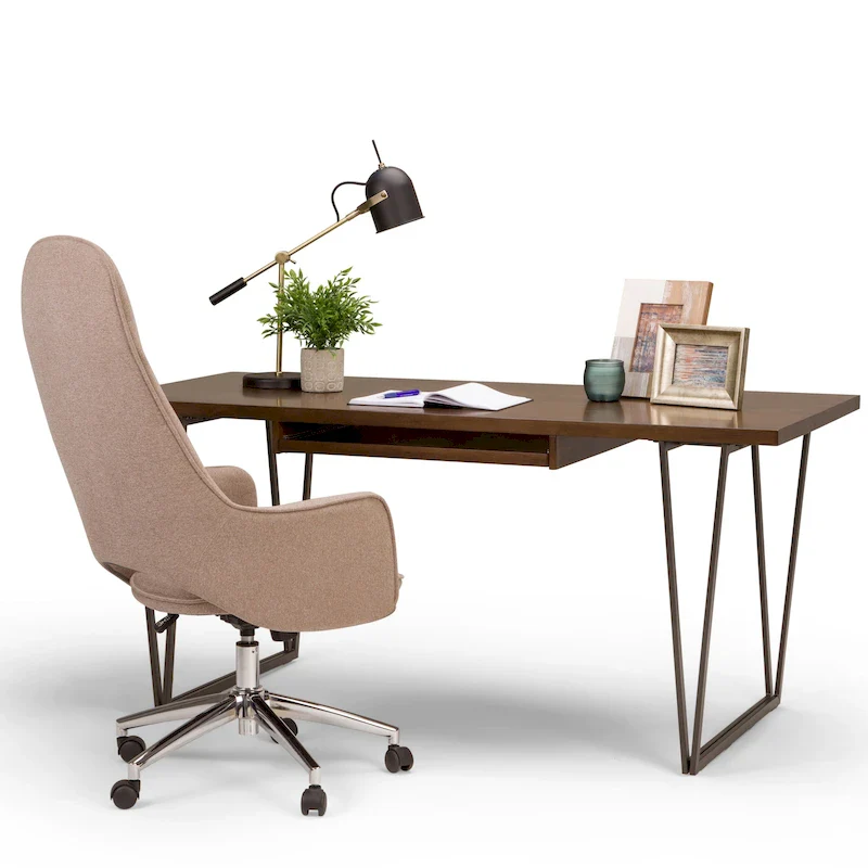 WYNDENHALL Travis SOLID WOOD Modern Industrial 66 inch Wide Writing Office Desk in Natural Aged Brown