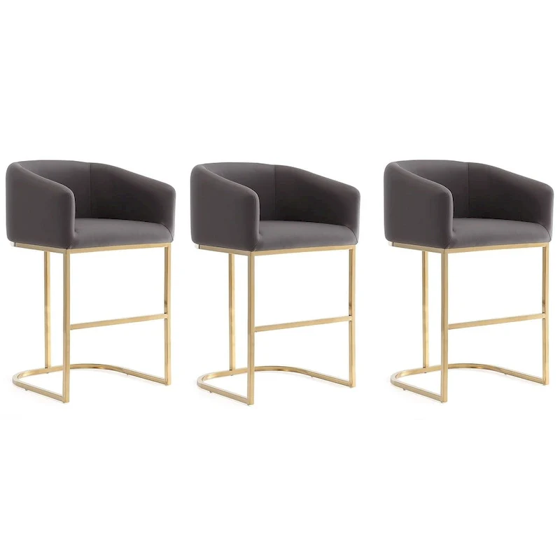 Louvre 36 in. Titanium Gold Stainless Steel Counter Height Bar Stool (Set of 3)