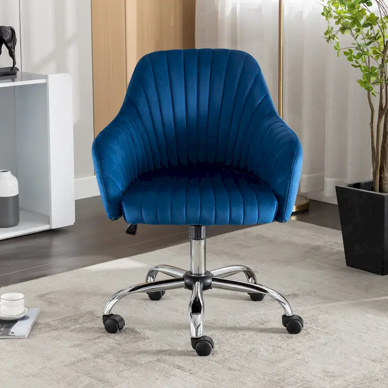 Modern Velvet Office Leisure Chair with Adjustable Height and Casters