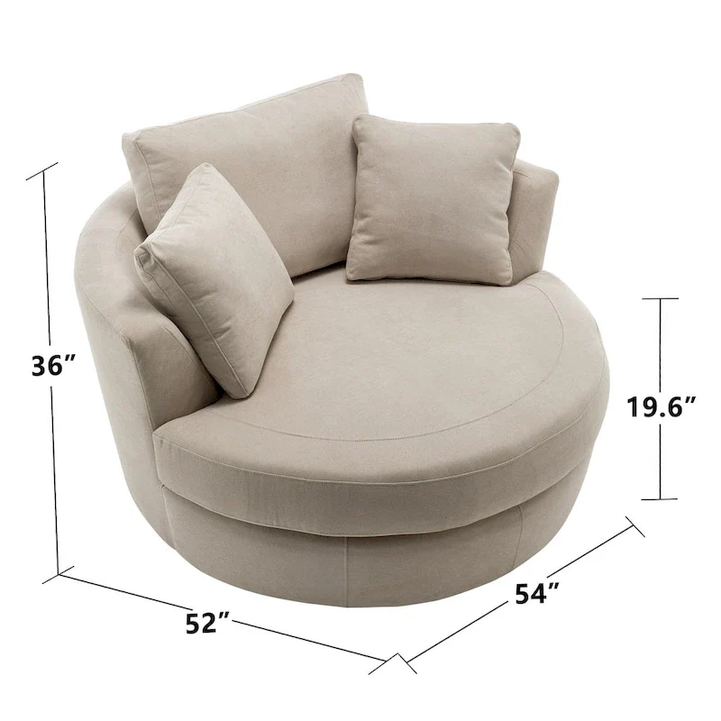 54 Wide Elegant Round Swivel Barrel Chair, Chair and a Half