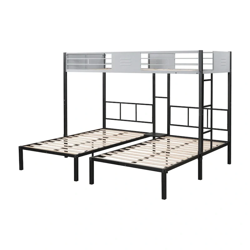Triple Bunk Bed with Vent Board/ Sturdy Metal Frame/ Noise-Free Wood Slats/ Separatable into three beds/ No Box Spring Needed