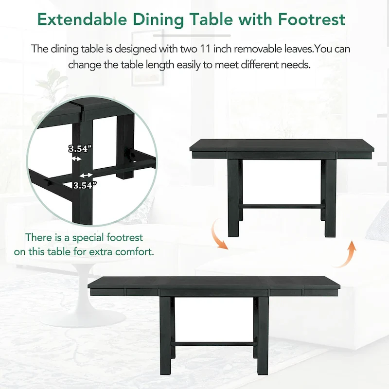 6-Piece Wooden Dining Table Set with Extendable Table & 4 Chairs & Bench