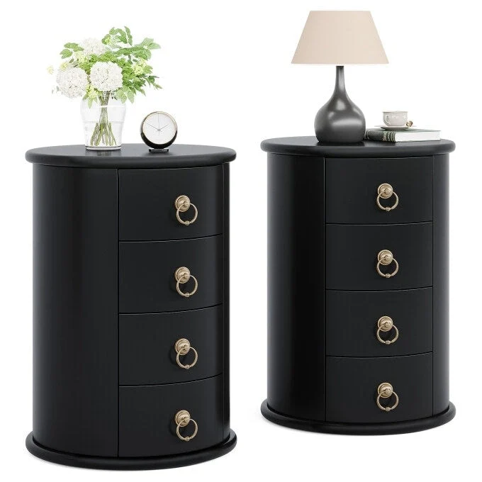Solid Wood Bedside Table, Nightstand with 4 Drawers