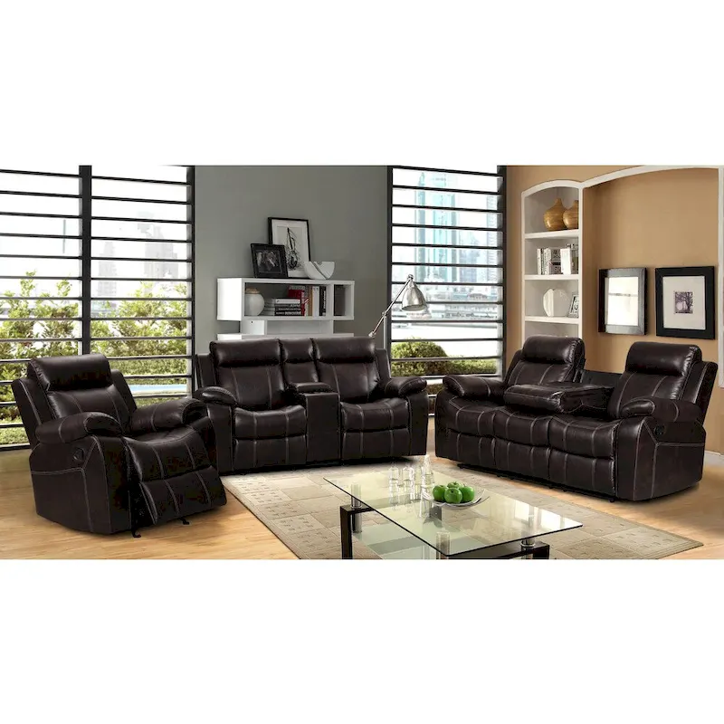 Finley Leather Gel 3-Piece Living Room Reclining Sofa Set