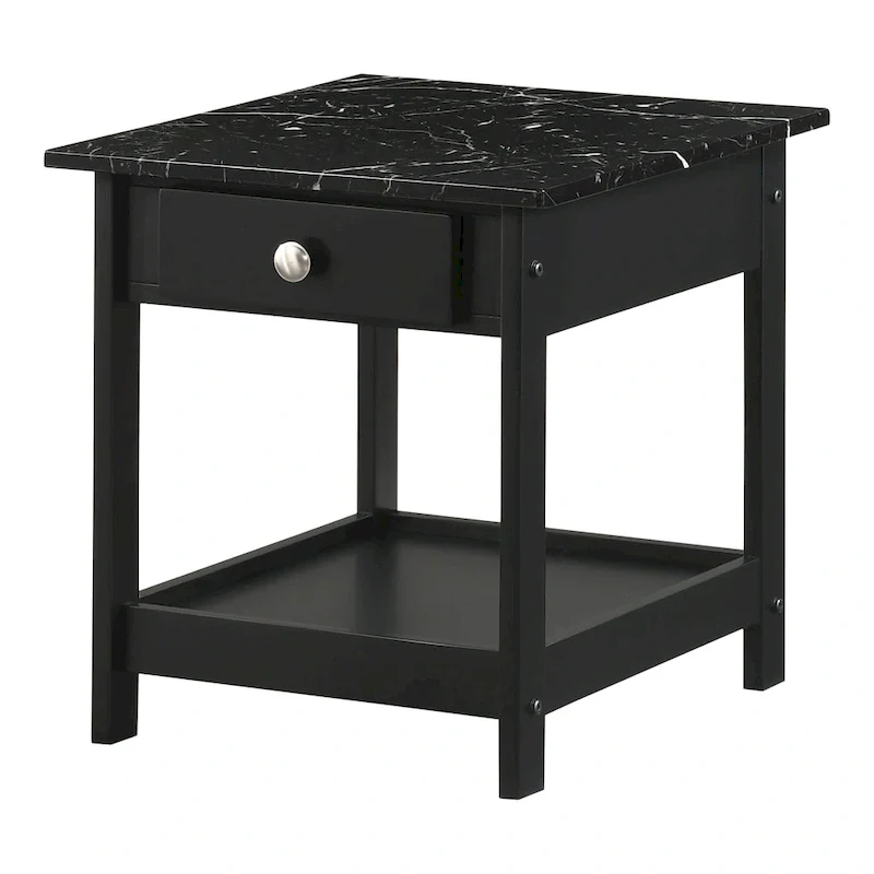 DH BASIC Transitional Rubberwood 3-Piece Open-Shelf Coffee Table and End Table Set with Drawer by Denhour