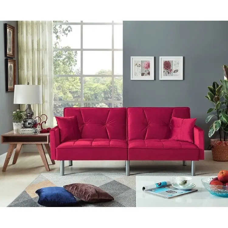 75.6 Lovely Velvet Convertible Sleeper Sofa Bed Futon Love Seats