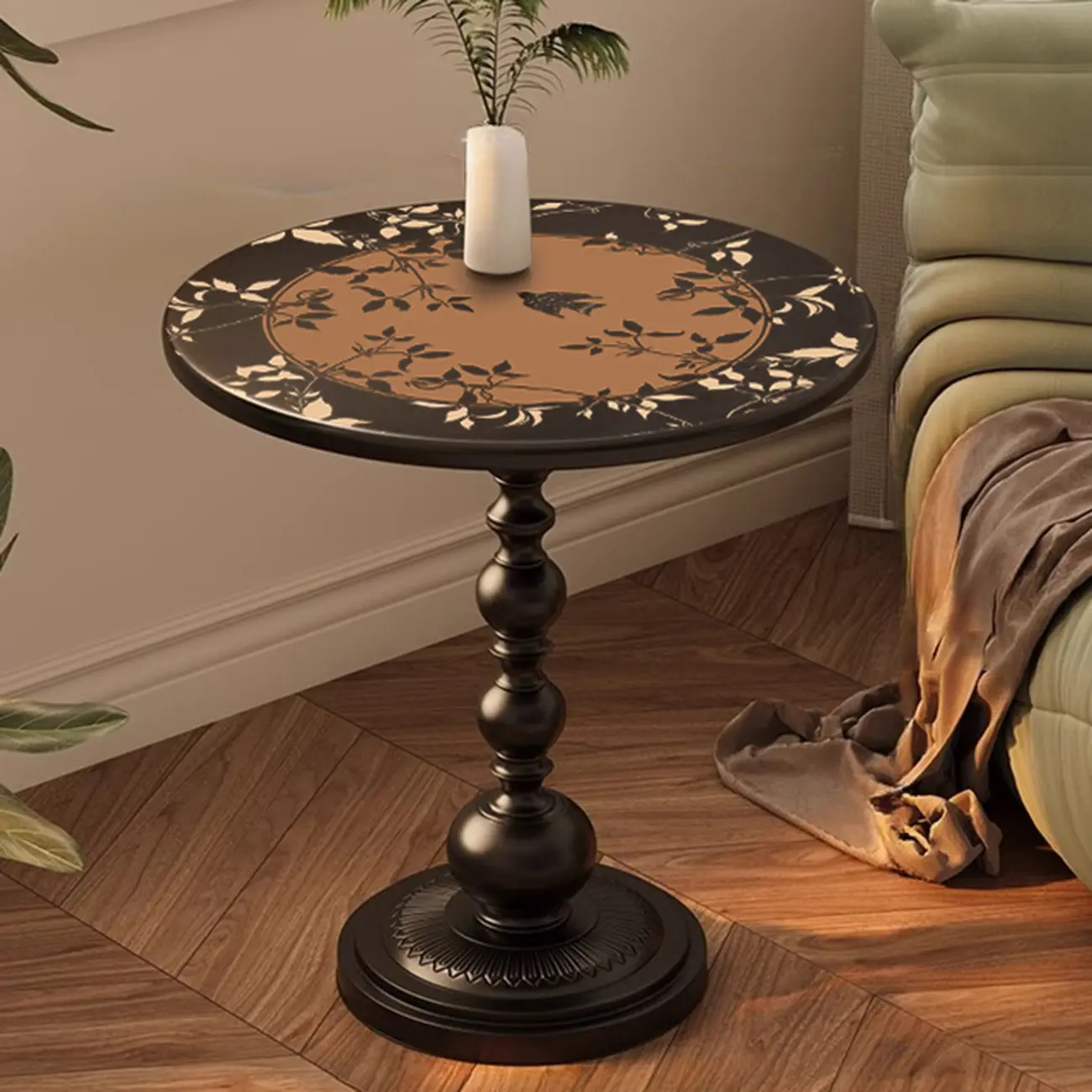 Modern Classic Iron Pedestal End Table Black-White