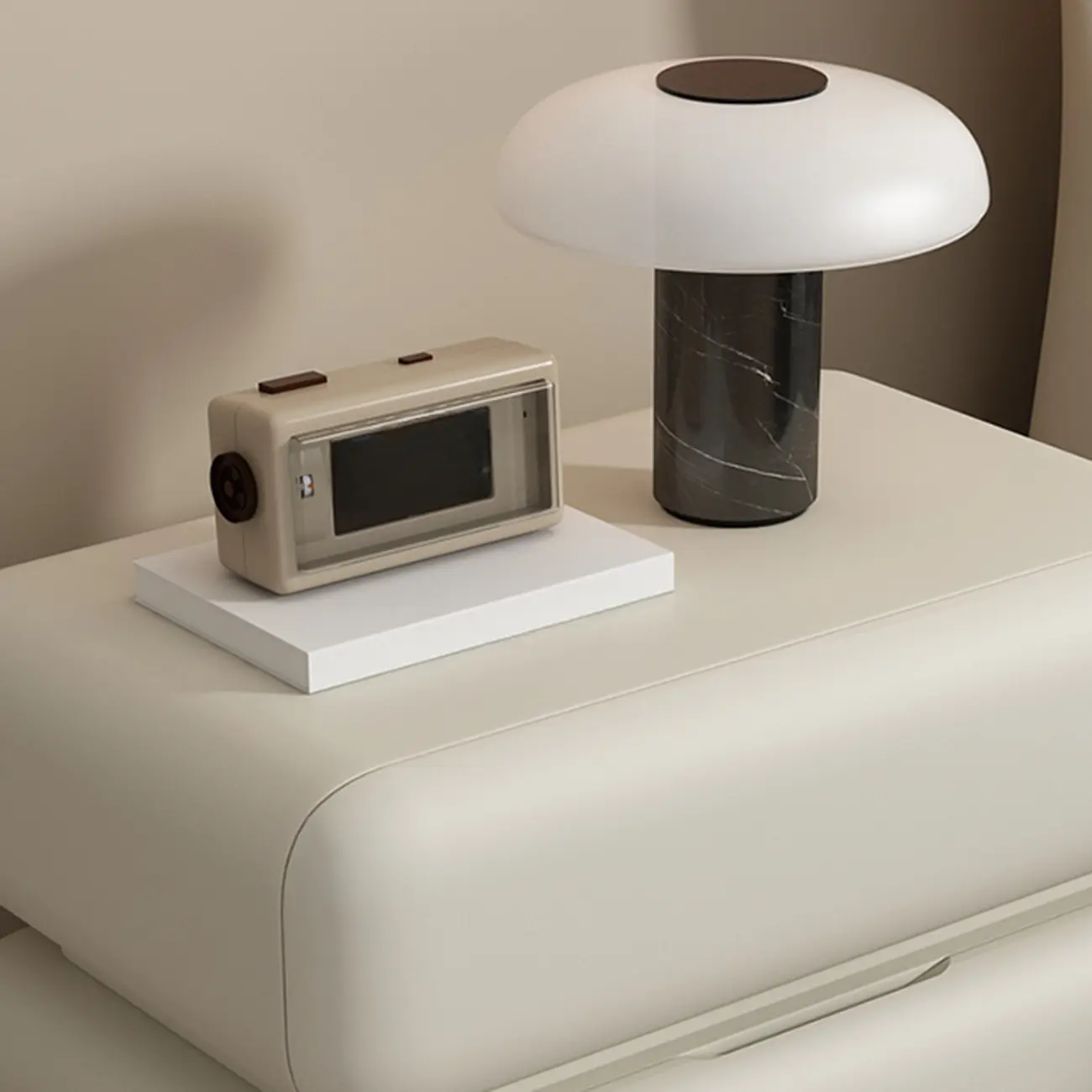 Modern Off-White Faux Leather 2-Drawer Nightstand