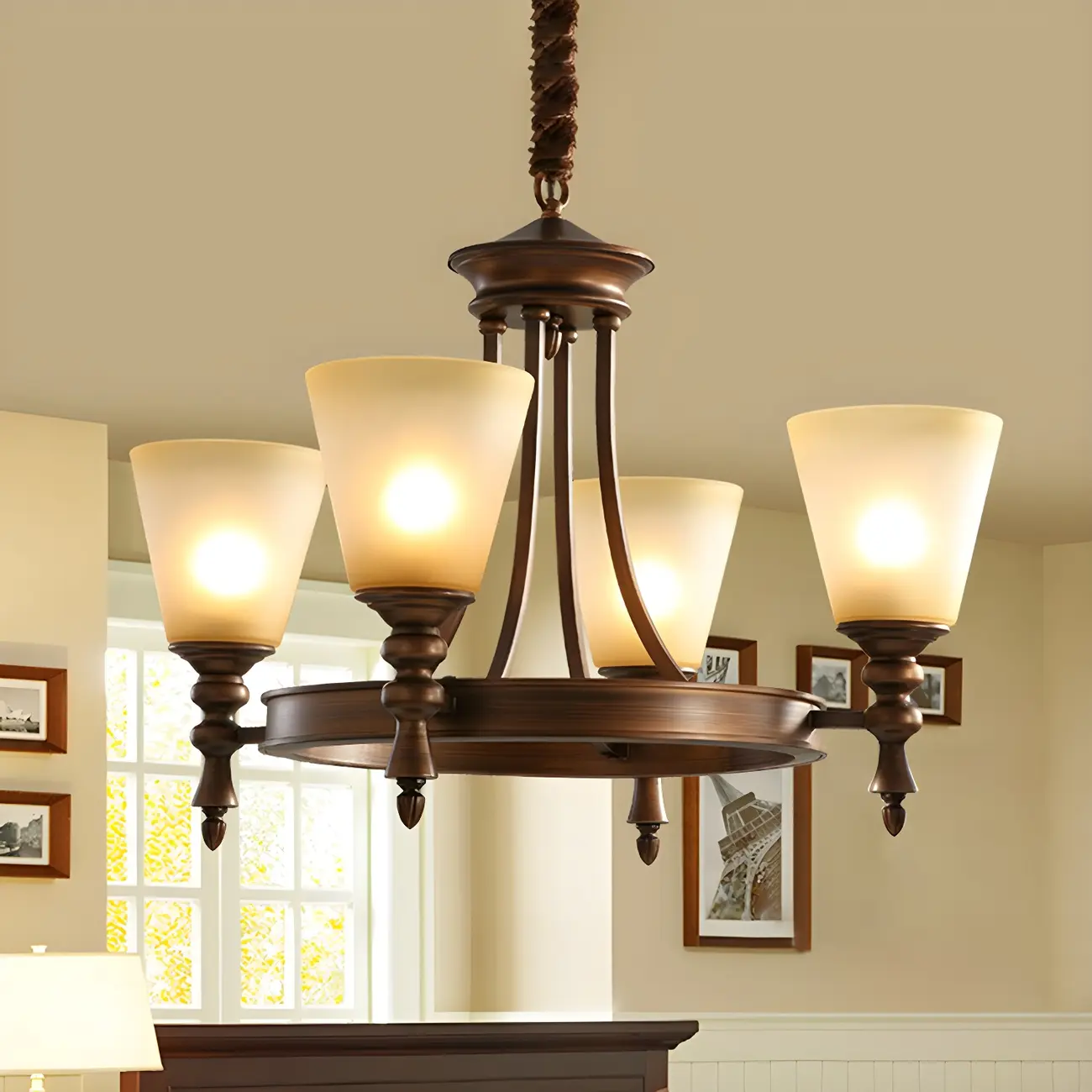 Coffee Beige Frosted Up Shade Classic Chandelier