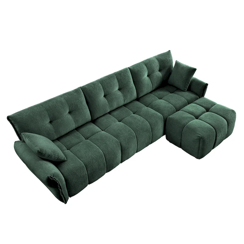 110.2 Chenille 3-Seater Sofa Set with Ottoman and Pillows, Solid Wood Frame and High-Resilience Cushions