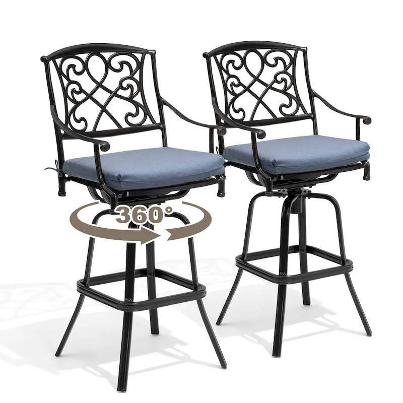 Pellebant Patio Aluminum Swivel Bar Stool with Sunbrella Cushion