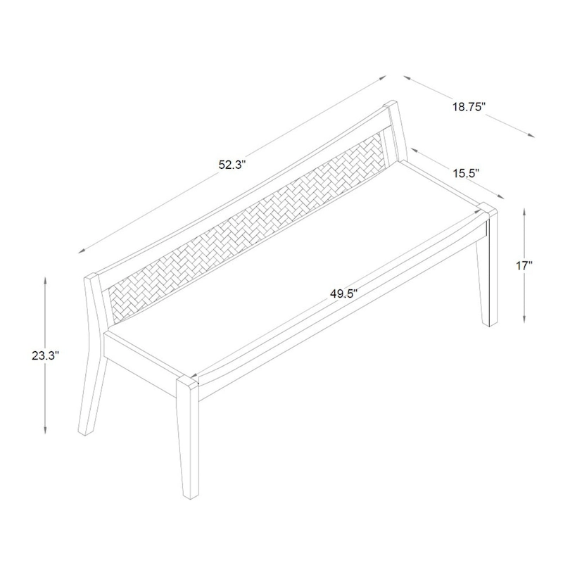 Low Profile Framed Woven Rattan Cane Bench - 52.5 - Black