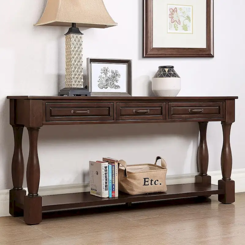 63 Solid Wood Console Table with 3 Drawers and 1 Bottom Shel