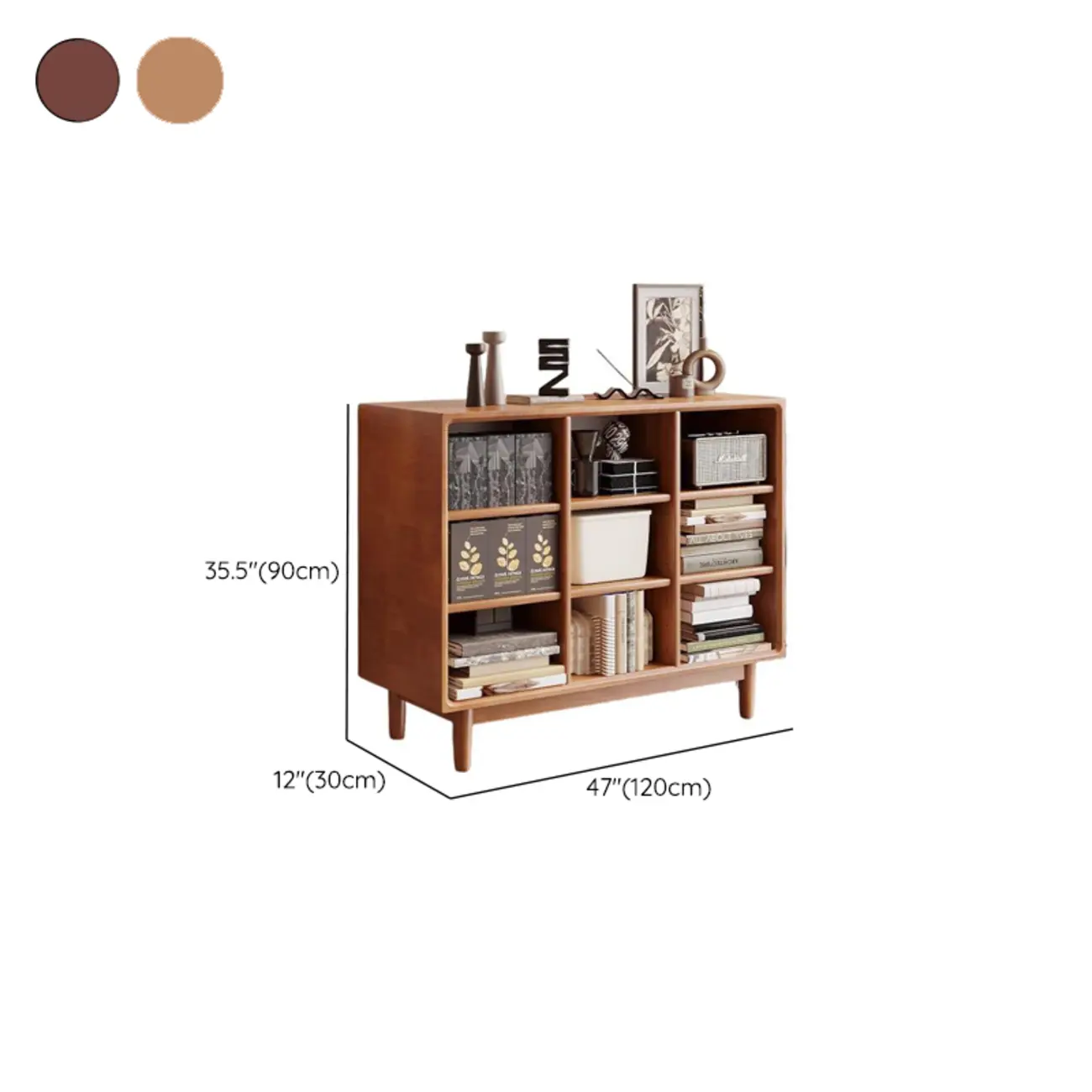 Mid Century Modern Oak Wood Closed Back Standing Bookcase