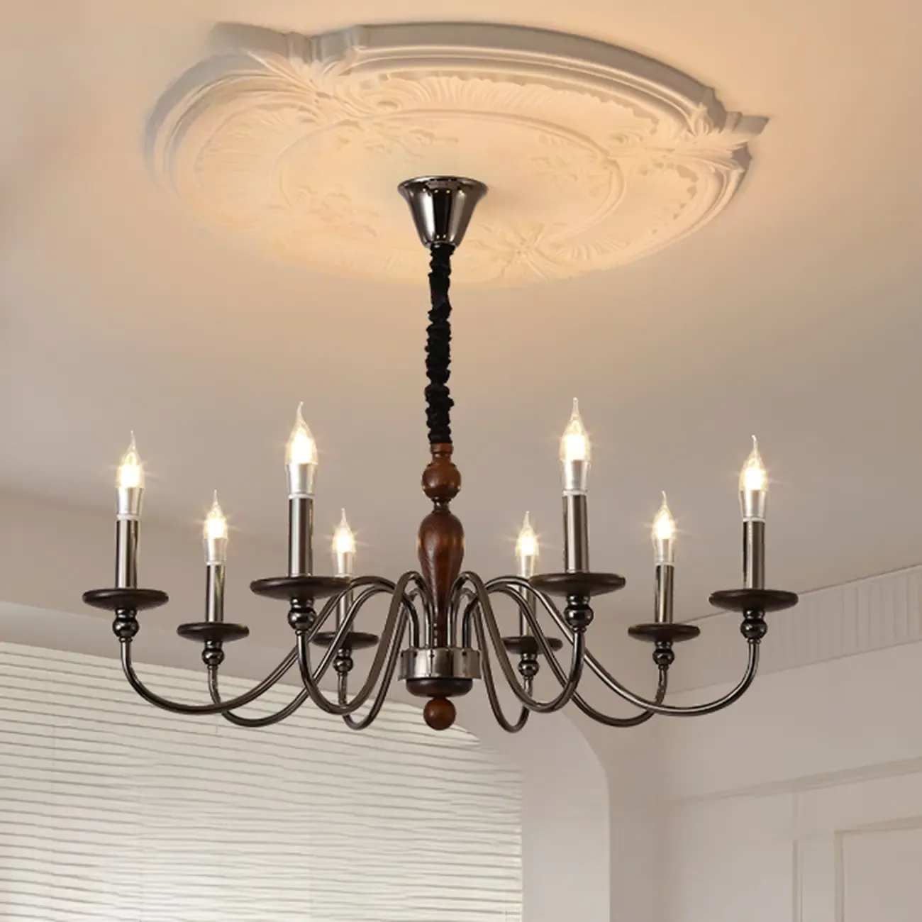Modern Black 6/8 Light Candelabra Chandelier in Dimmable
