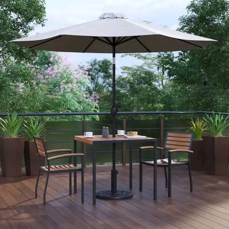Patio Set wirh 35  Table, 2 Chairs, and Umbrella with Base - 35.25 W x 35.25 D x 29.5 H