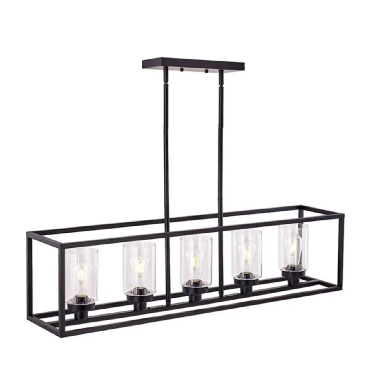 Industrial Black Metal Glass Cylinder Kitchen Island Pendant Light