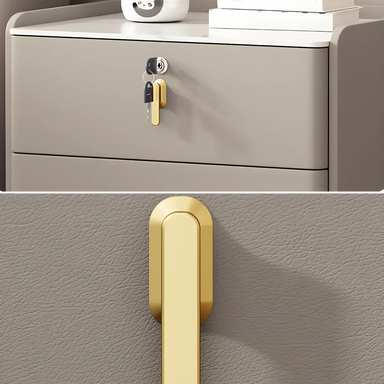 Modern Faux Leather 3 Drawers Nightstand with Stone Top