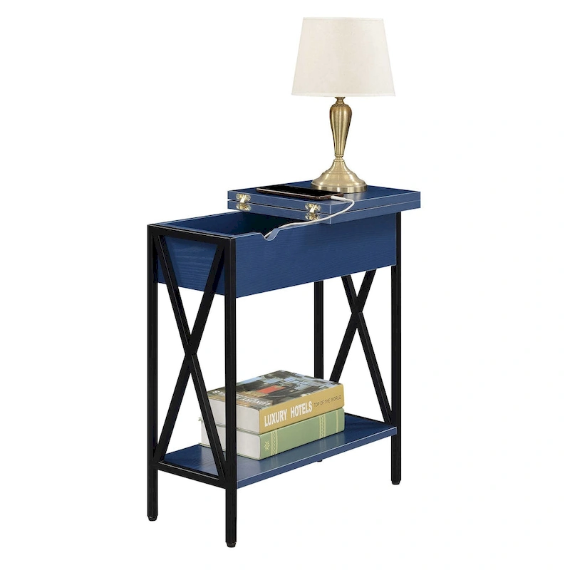 Convenience Concepts Tucson Flip Top End Table with Charging Station and Shelf