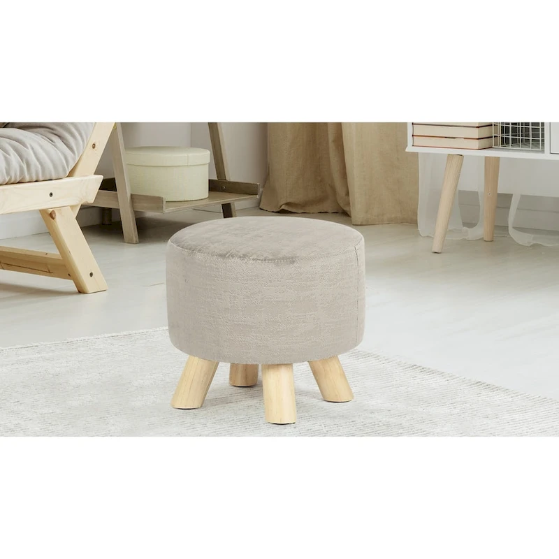 Adeco Modern Round Ottoman Home Footrest Stool/ Linen Fabric Seat Pouf