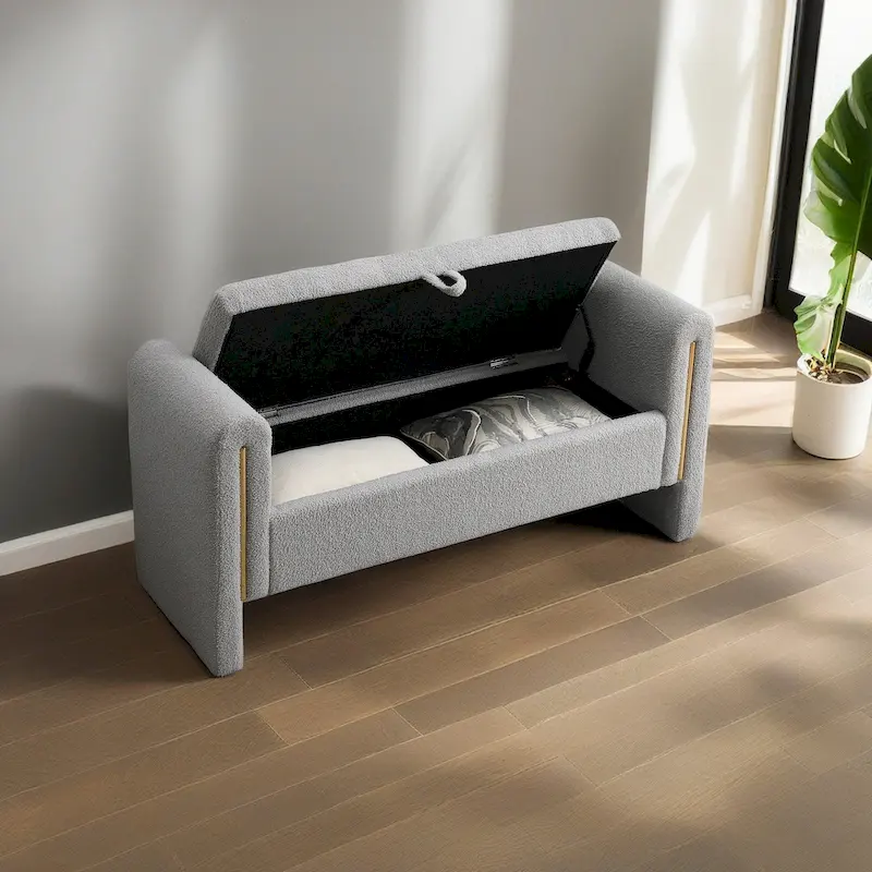 Christopher Knight Home - Athena Modern Teddy Fabric Bed-End Storage Bench with Arms