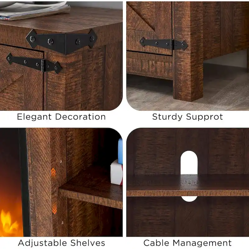 Farmhouse Fireplace TV Stand, Rustic Entertainment Center