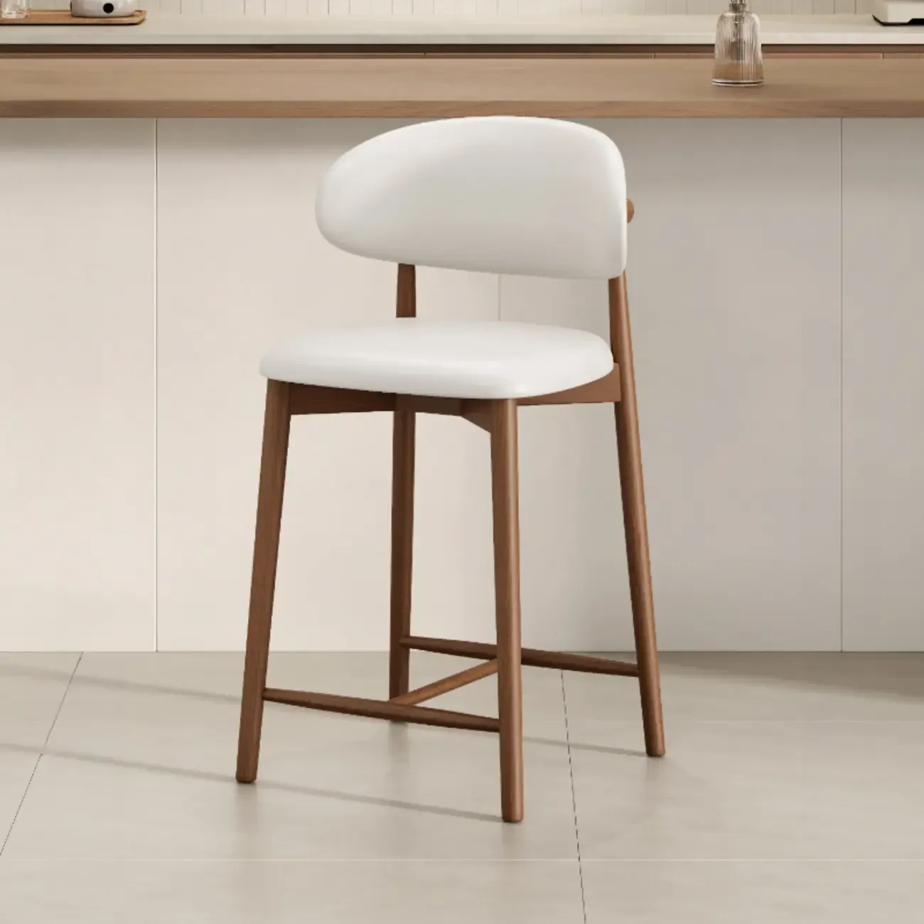 Mid Century Modern Upholstered Bar Stool with Back