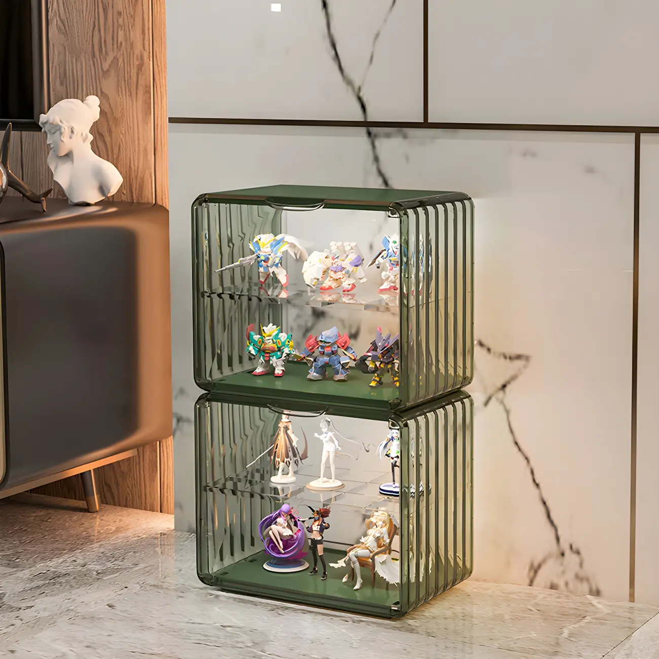 Stylish Stackable Green Clear Acrylic Display Cabinet