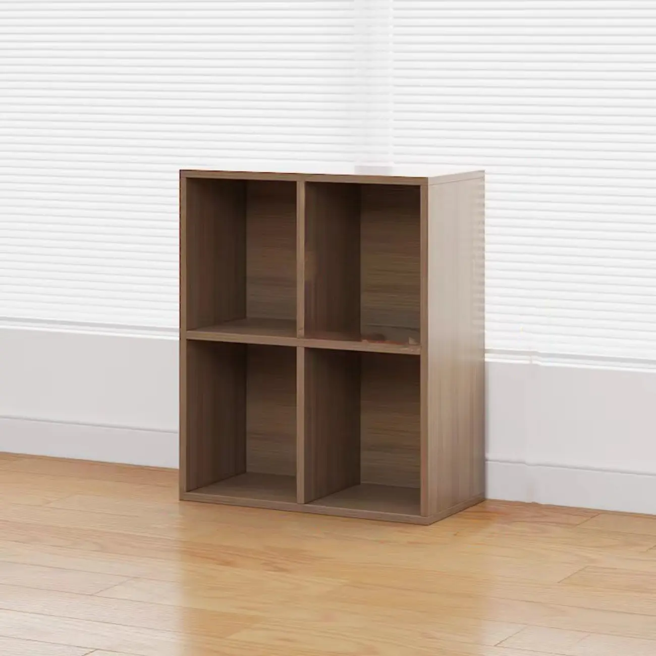 Horizontal Brown Wide Reclaimed Wood Cube Bookcase