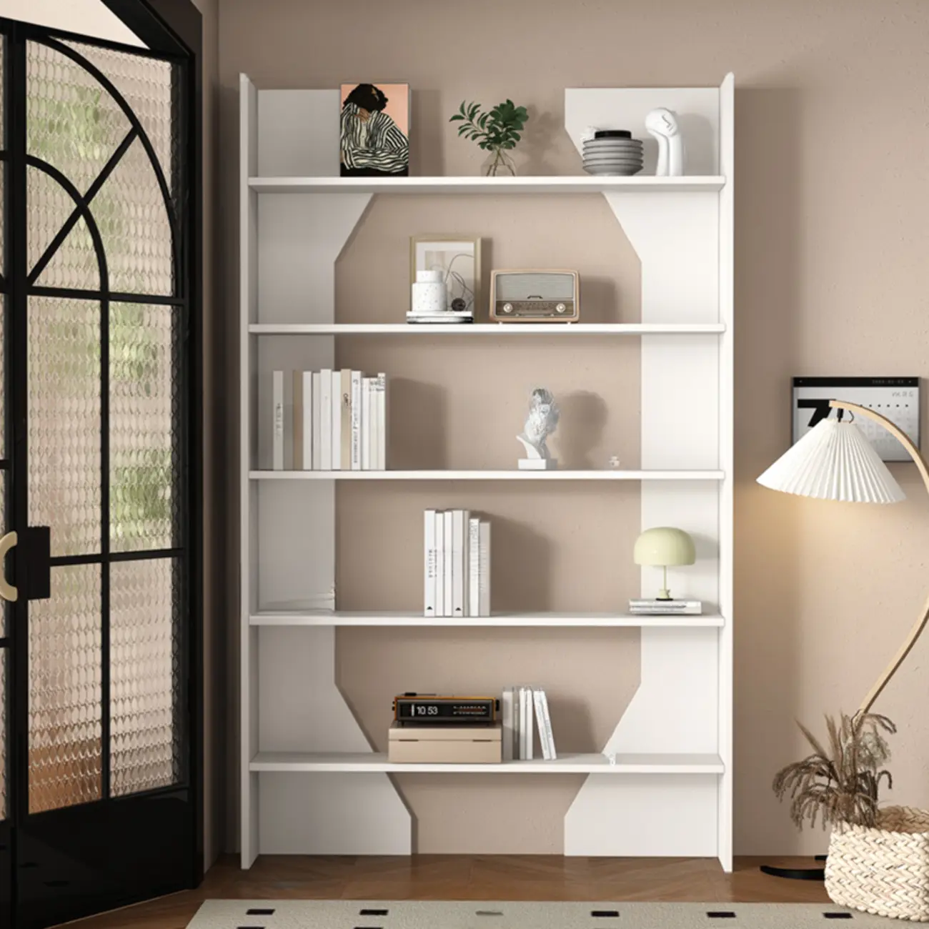 Simple Black Wood 5-Shelf Open Rectangle Bookcase