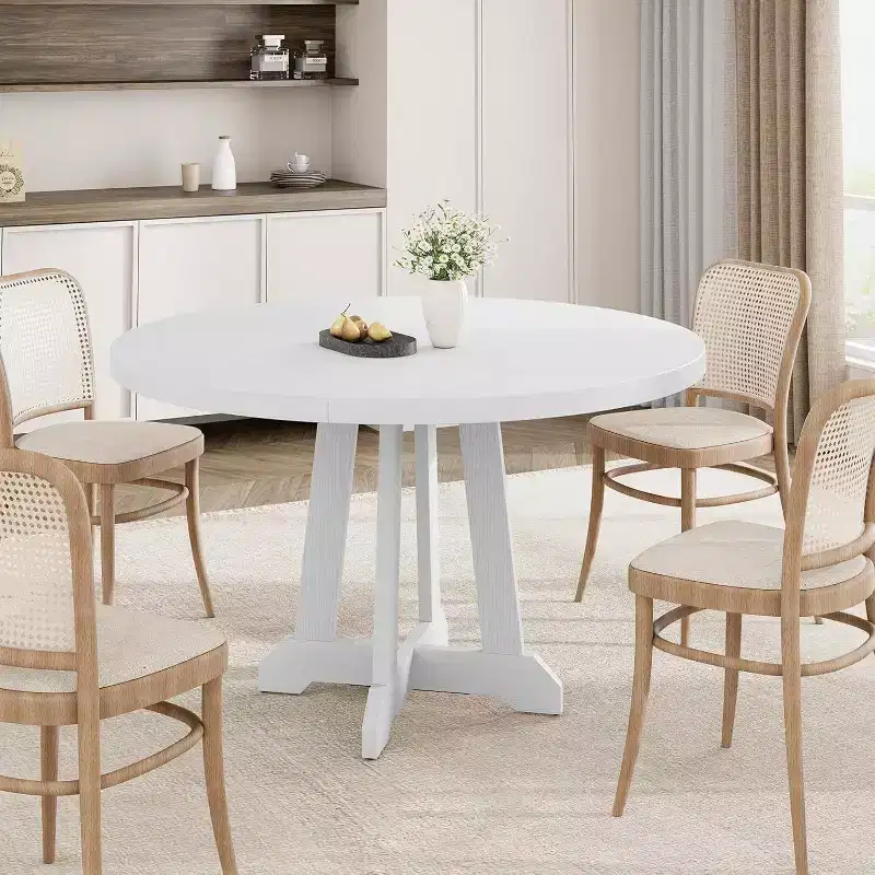 Acekool 47-Inch Round Dining Table, Seats 4, Wood Top with Pedestal Cross Base, Space-Saving Kitchen & Dining Room Table, Farmhouse Style