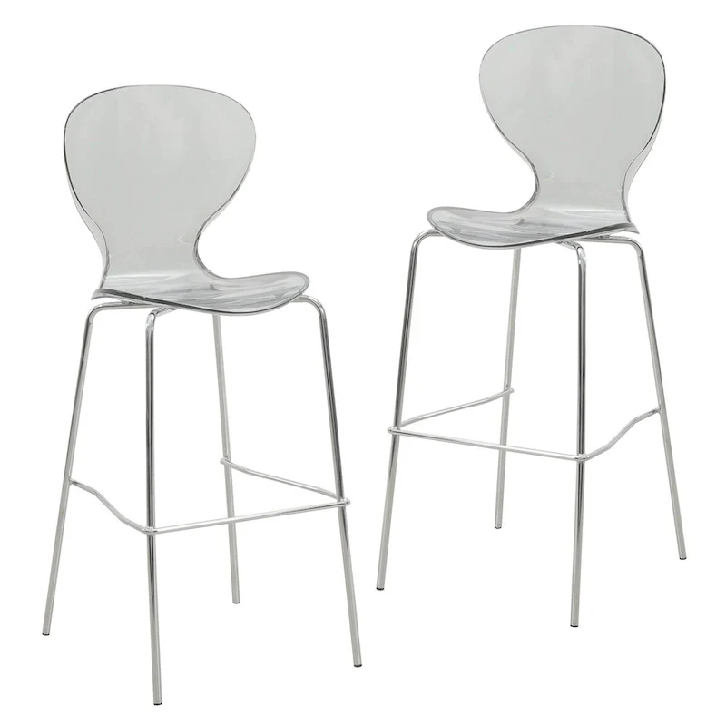 Acrylic Barstool with Steel Frame in Chrome Finish Oyster Series Set of 2