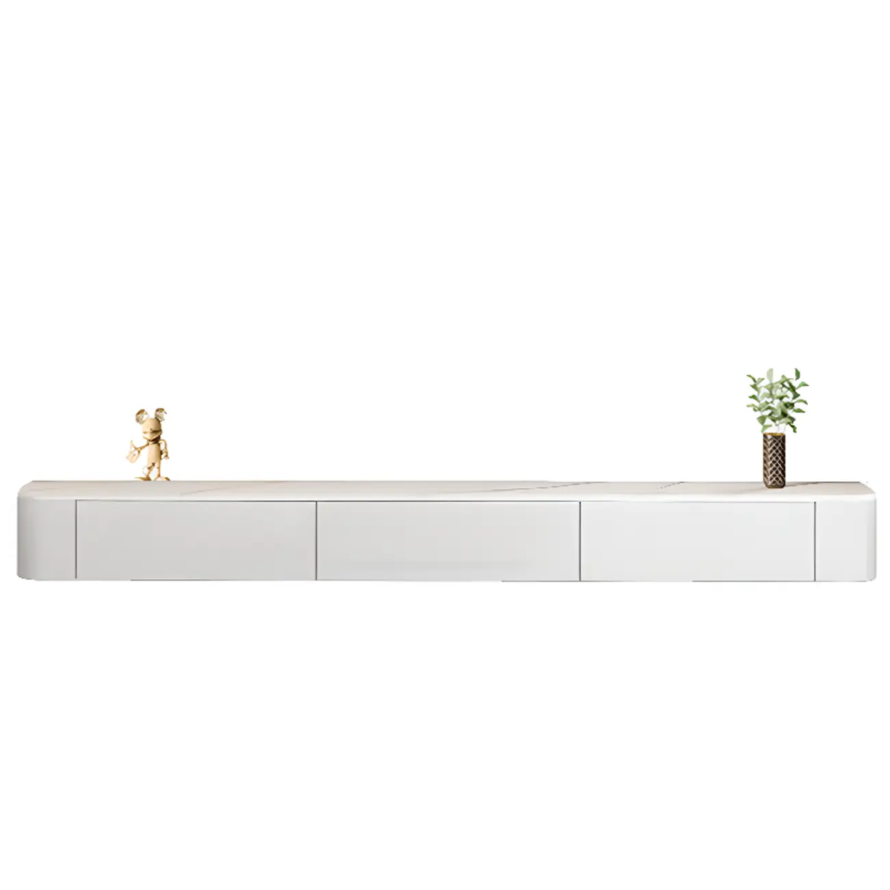 87 Grey Solid Wood Long Floating TV Stand with Drawers
