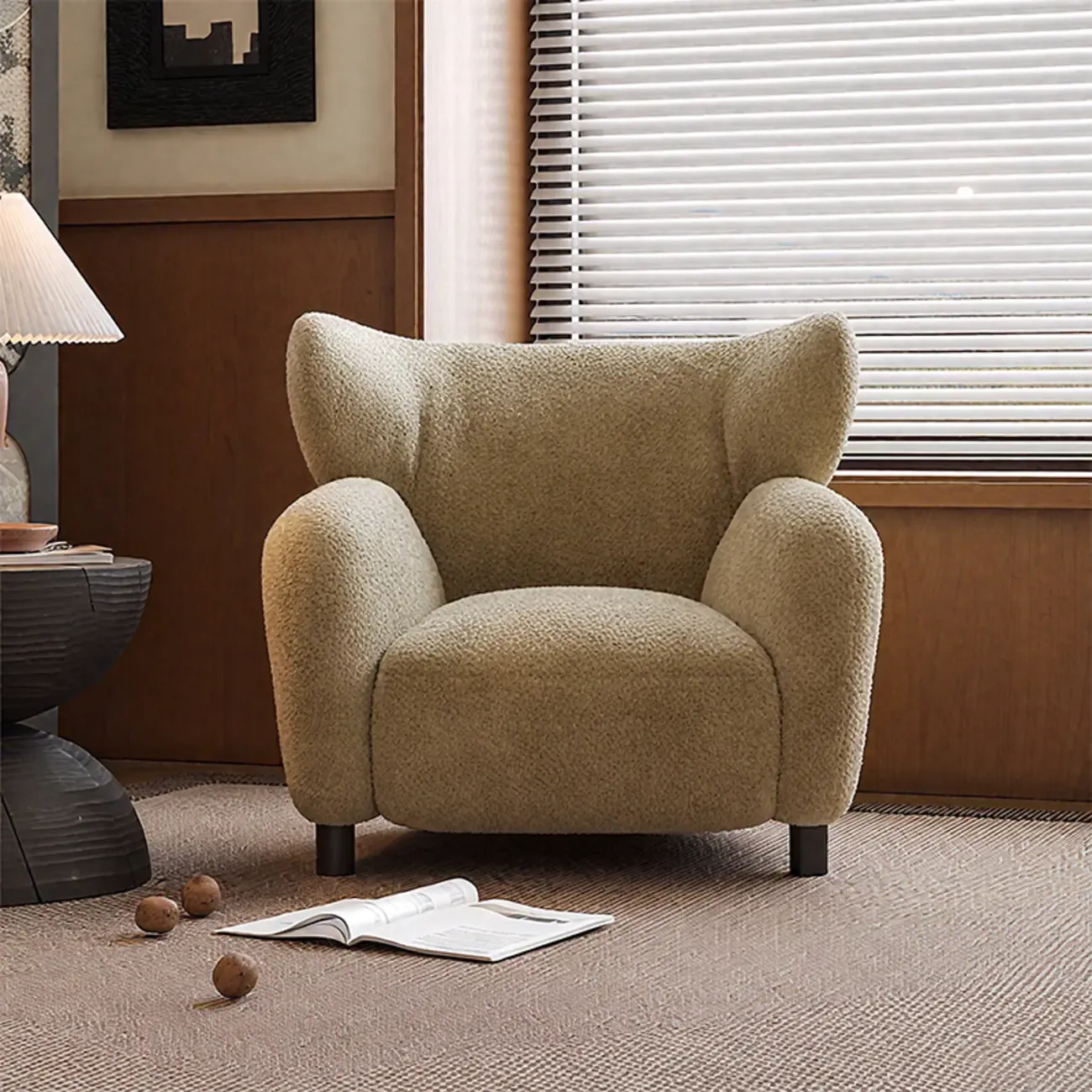 Modern Chenille Fabric Wingback Accent Chair with Arms