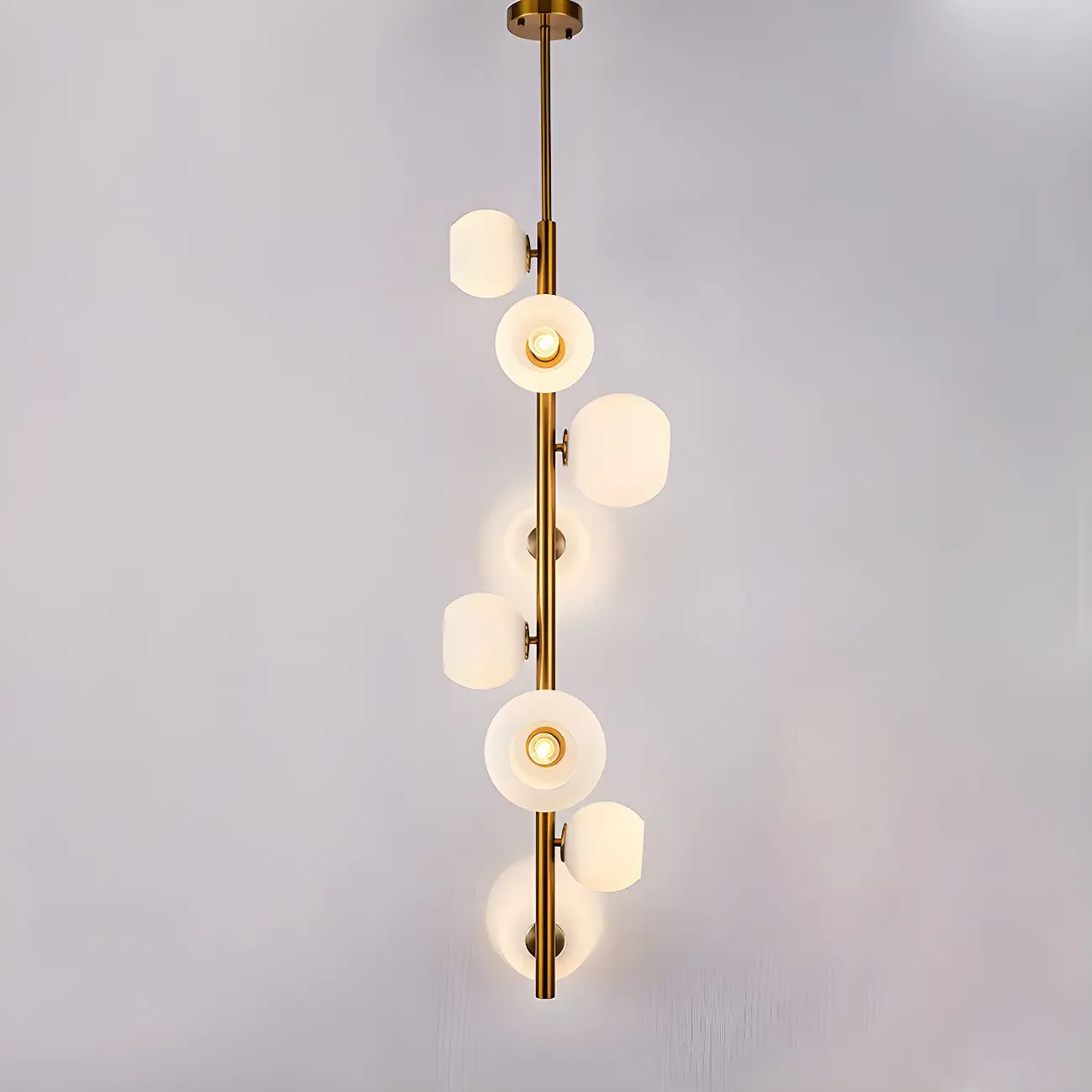 8-Light Modern Brass Multi-Direction Vertical Downrod Chandelier