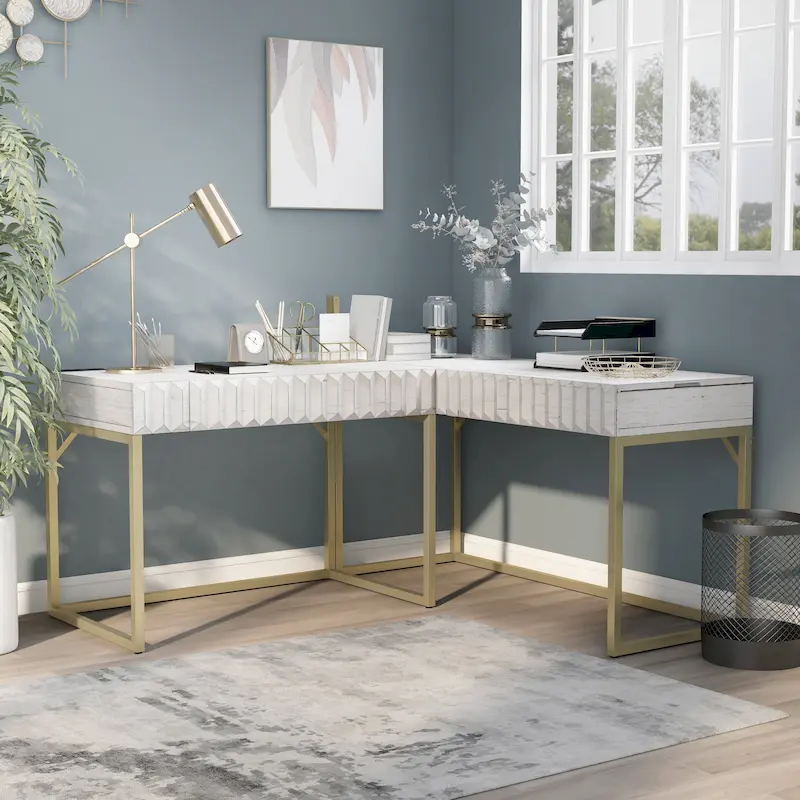 Bird Glam Metal Lift-top L-Shaped Computer Desk with USBs by Furniture of America