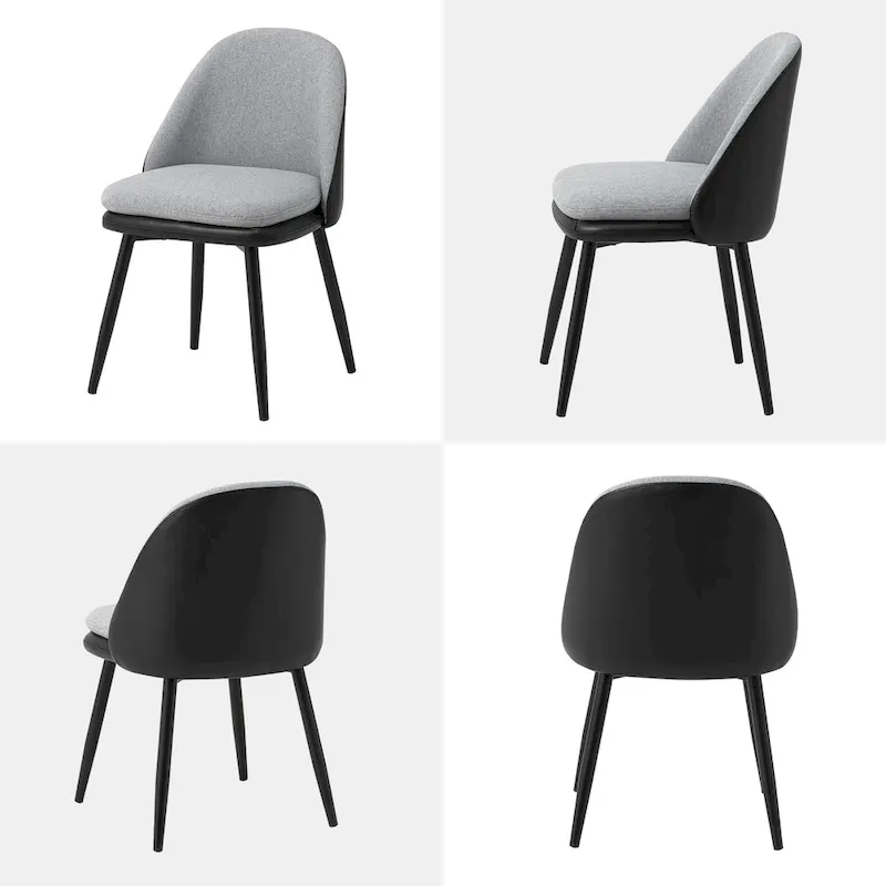 Glitzhome Modern Set of 2/4 PU Leather Mixed Fabric Dining Side Chairs with Metal Legs