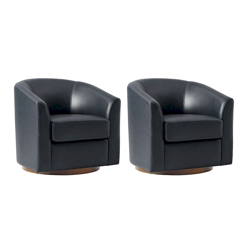 Althea Modern Genuine Leather Swivel Barrel Chair with Solid Wood Base Set of 2 By HULALA HOME