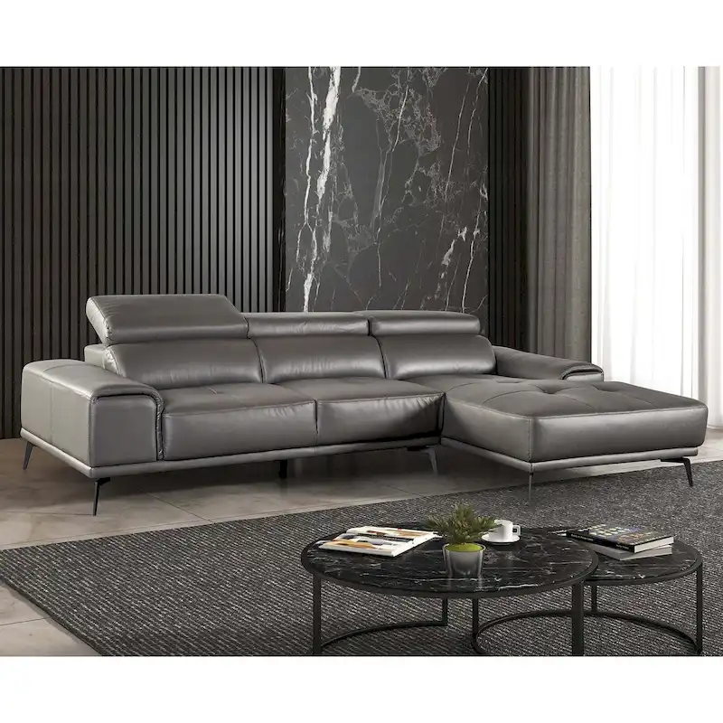 Furniture of America Jacques Modern Low Profile Leather L-Shaped Sectional with Chaise
